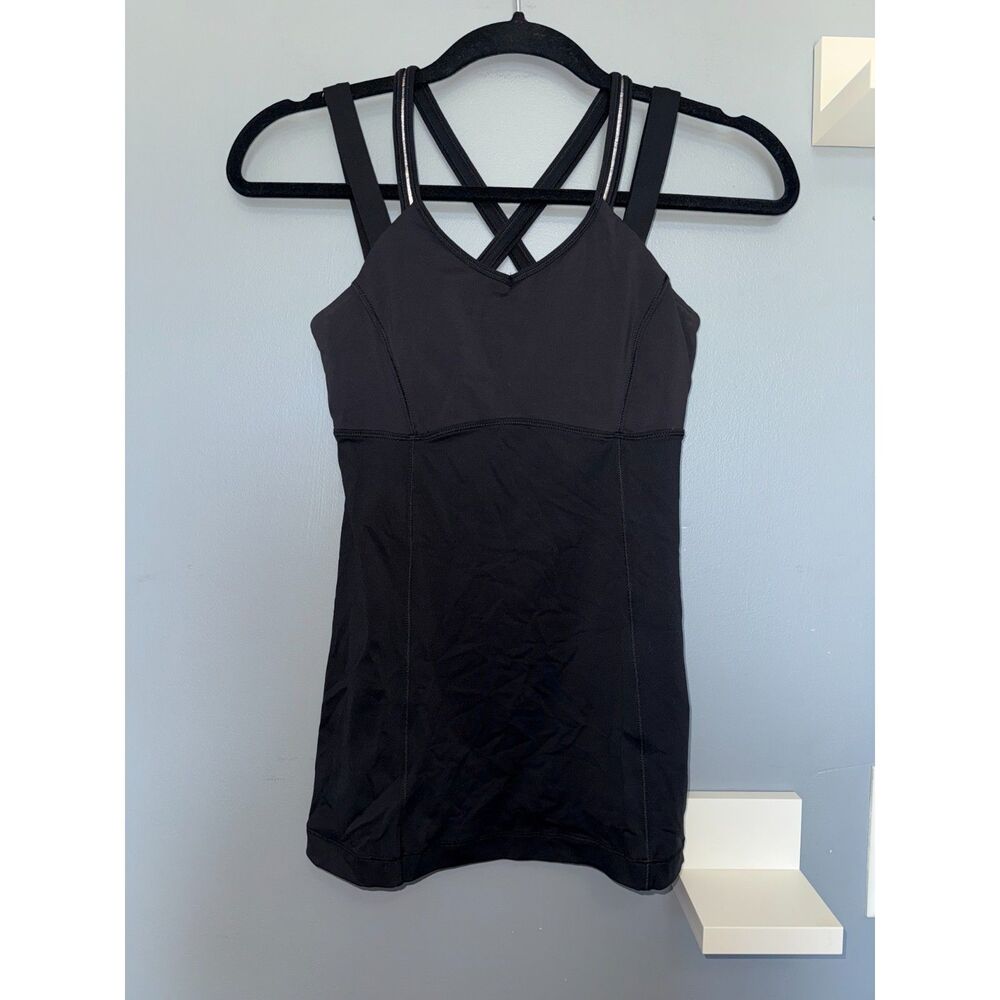 Lululemon Black Ace Strappy Back Tank Top W/Build In Bra | Size 4 | Activewear
